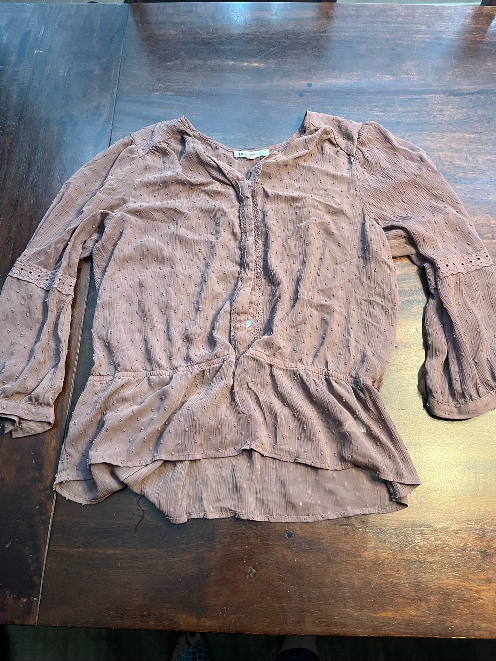 DR2 Dusty Mauve Peplum Button-Front Blouse